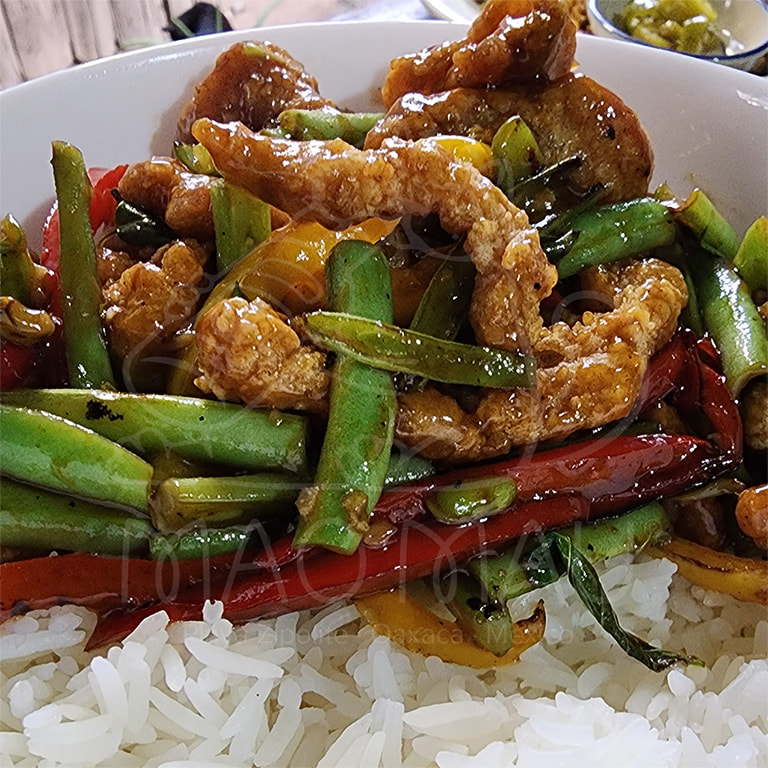 Thai Basil (Grapow)*** - String beans & bell peppers sautéed with soy, garlic, chili & basil with fried fish, beef, or shrimp